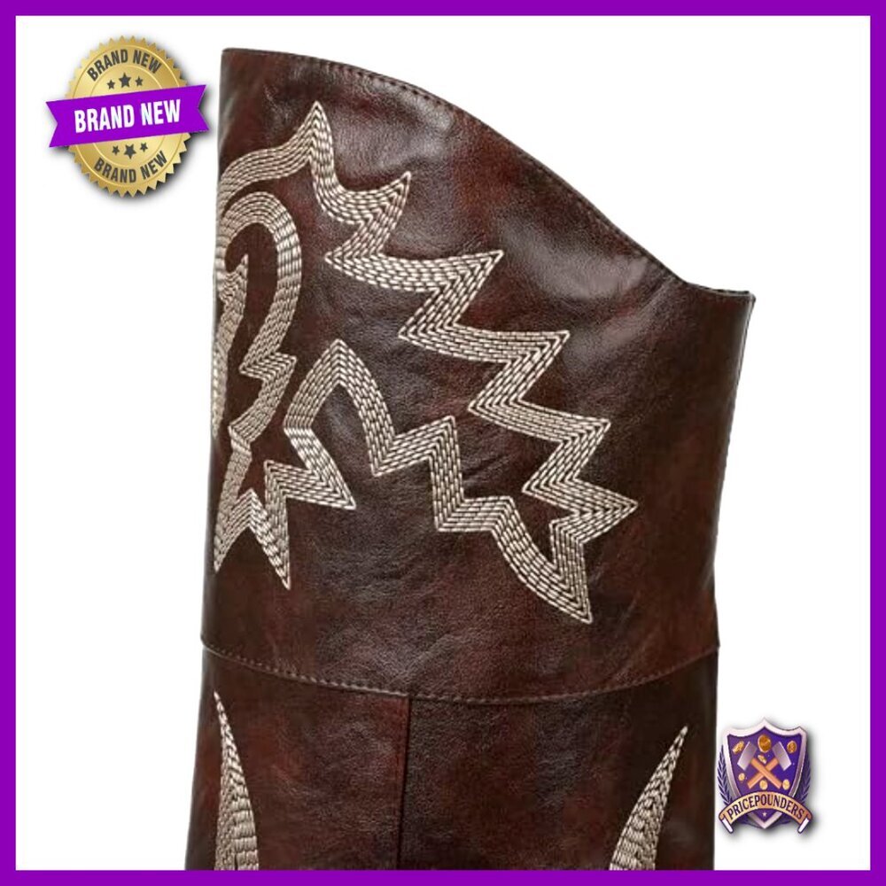 Over The Knee Cowboy Boots Pointed Toe Chunky Heel Embroidered Western - Picture 6 of 6